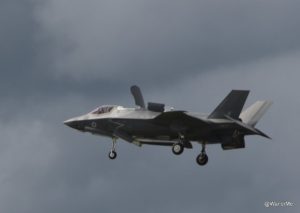 The F35 hovers over Farnborough International Airshow