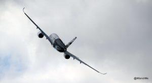 Ass shot of the A350 over Farnborough