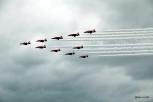 The Red Arrows fly over Farnborough