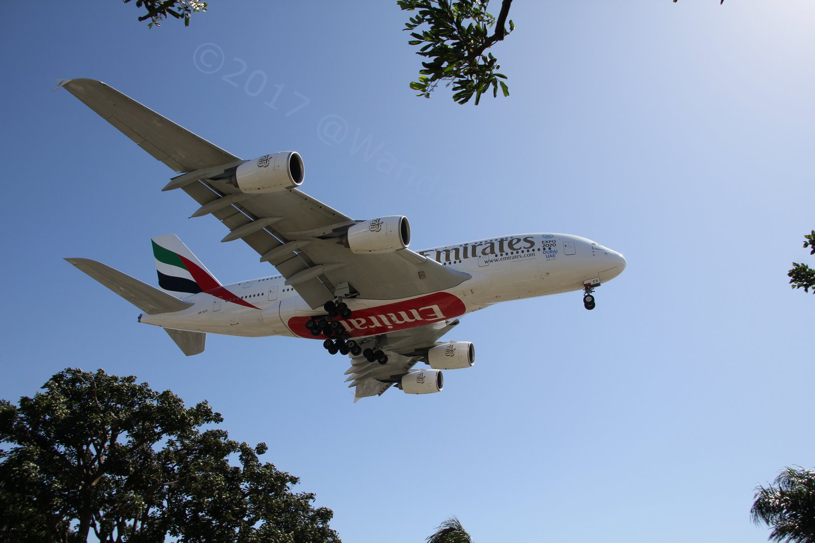 Emirates' A380 about to land, inbound from Dubai