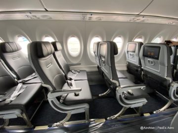Regular economy class features 32" pitch and 18.6" width on the Collins Meridian seats