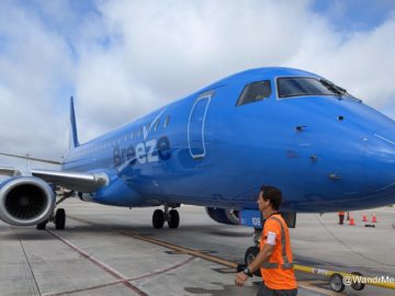 Time for pushback of the first Breeze E-Jet departure from Palm Beach International Airport