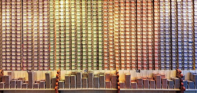 a wall of canned food