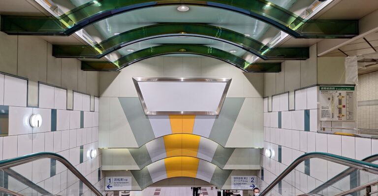 a staircase with glass panels